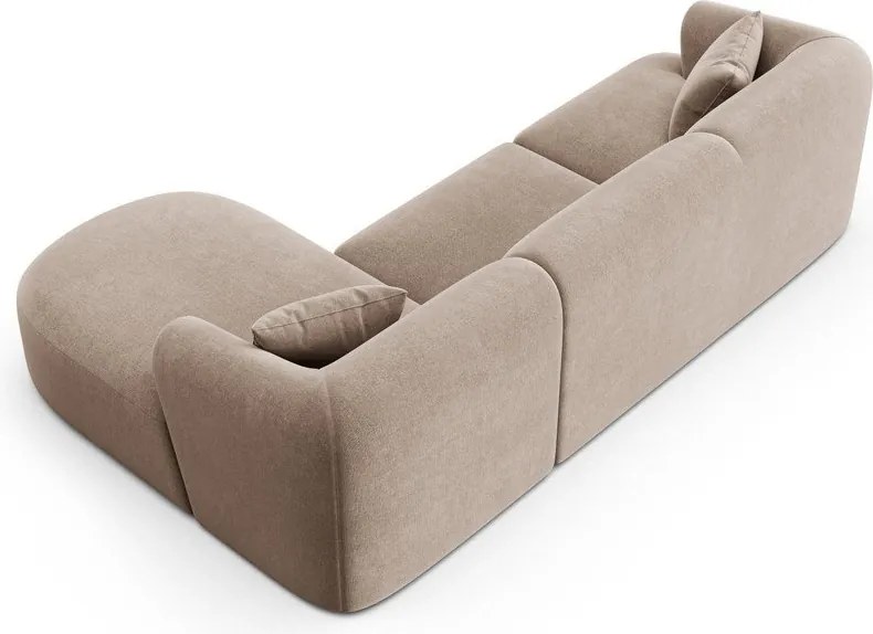 Colțar maro deschis cu tapițerie din catifea (cu colț pe partea dreaptă/cu șezlong) Campi – Cosmopolitan Design