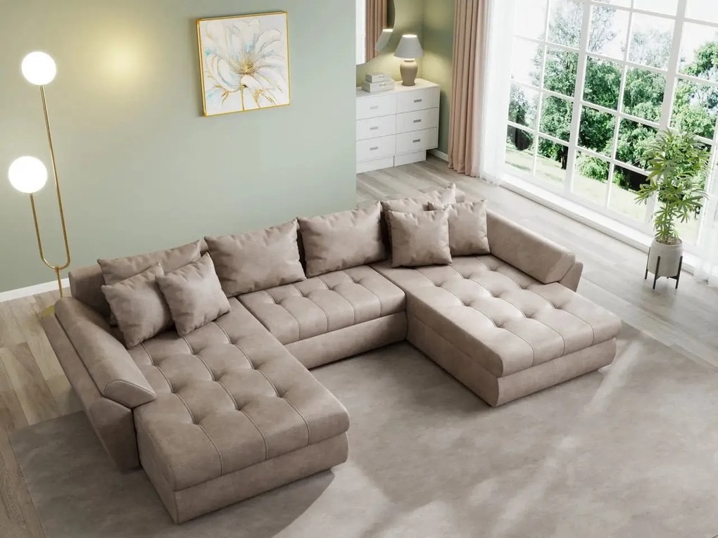 Colțar extensibil dumonde cu ladă de depozitare si sezut confortabil din spuma high-density, Loana U Tobago Silver 355x185 cm