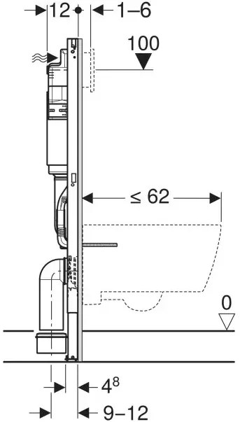 Rezervor incastrat Geberit Delta 100, h-112 cm adancime 12 cm si cadru cu actionare frontala