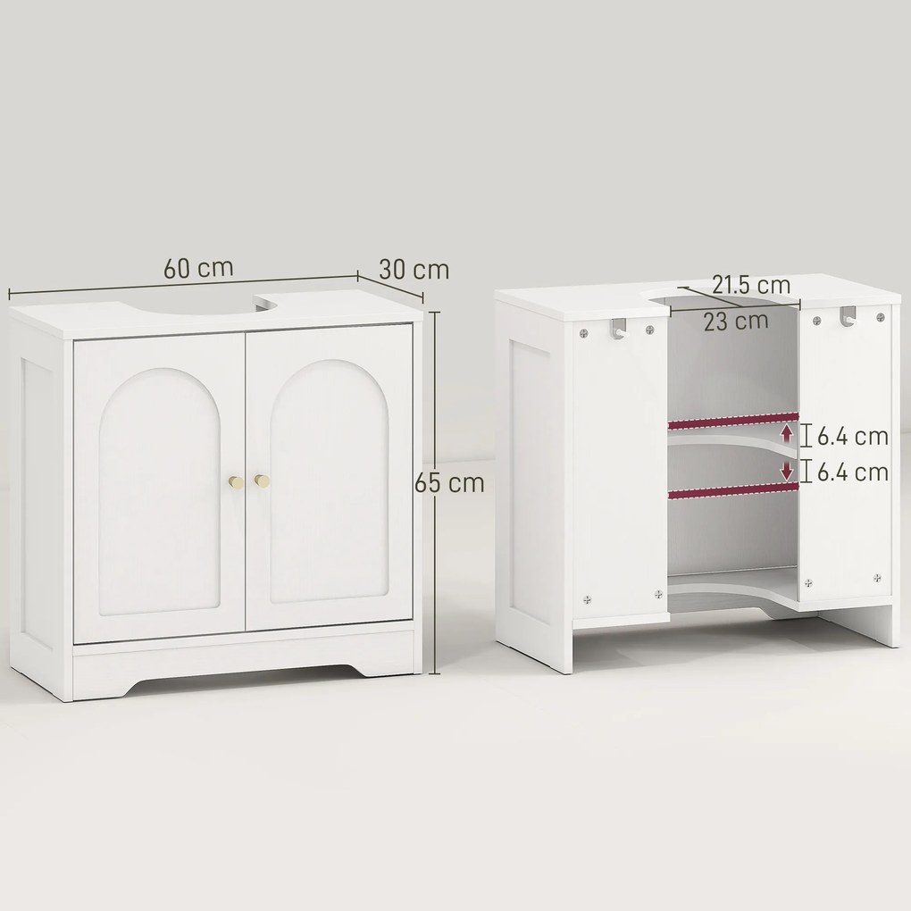 HOMCOM Dulap pentru Sub Chiuvetă cu 2 Uși Arcuite - Alb | Aosom Romania