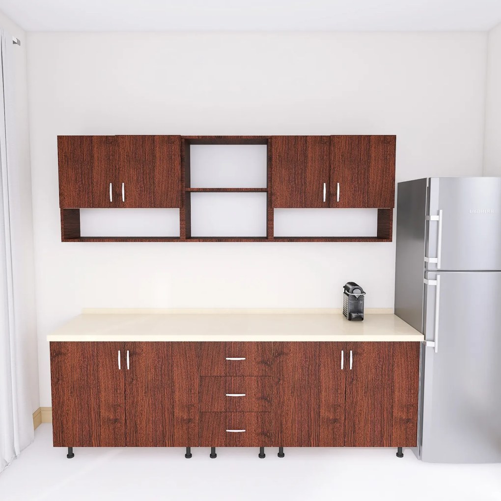 Bucatarie 200 cm Lungime, Material PAL 18mm, Culoare Wenge, Blat termorezistent