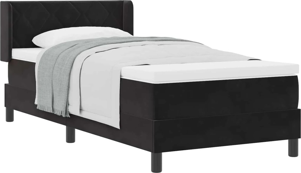 vidaXL Pat cu arcuri cu saltea cu headboard Negru 200 x 90 cm Catifea