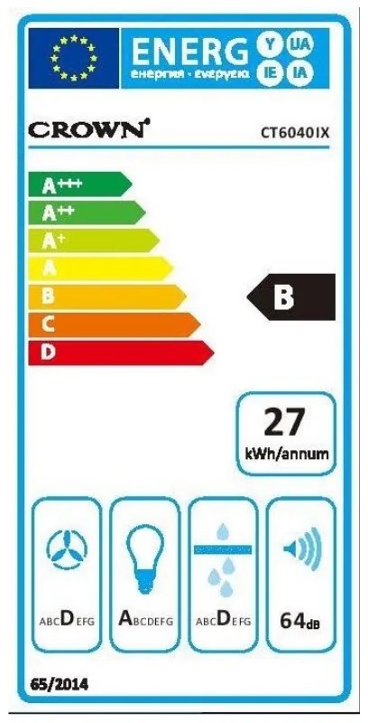 Hota incorporabila Crown CT6040IX, 65W, 353 m³/h, 2 trepte, Telescopic, Iluminare LED, Inox