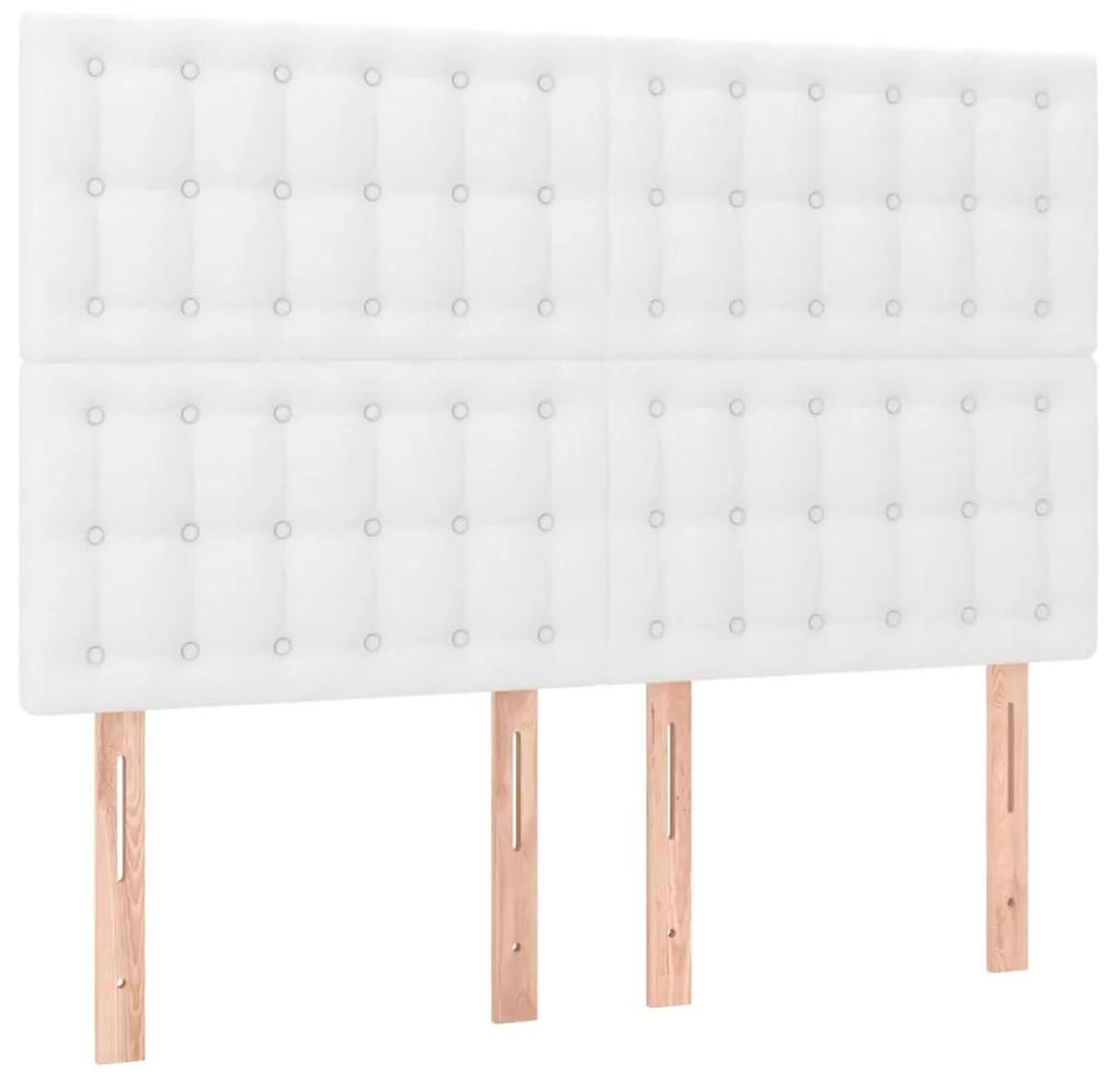 Cadru de pat cu tablie, alb, 140x190 cm, piele ecologica Alb, 140 x 190 cm, Nasturi de tapiterie
