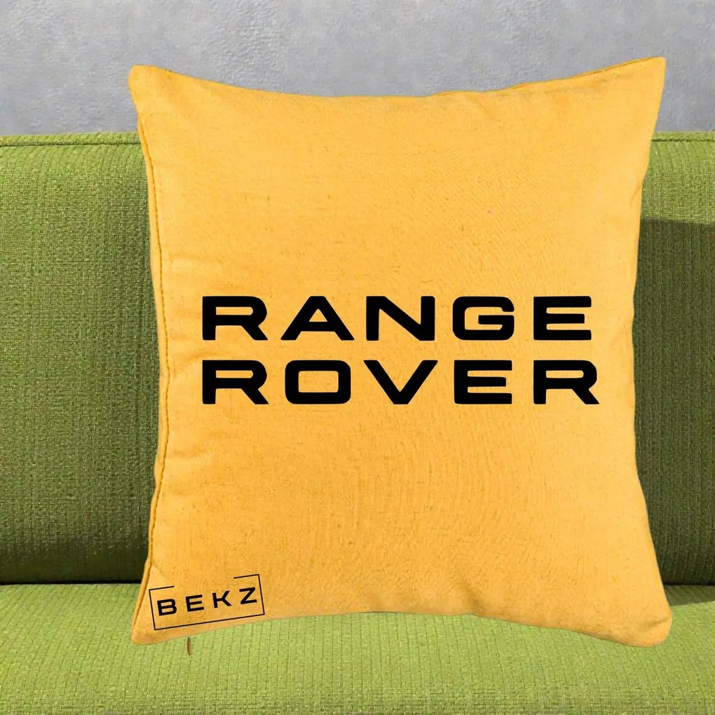 Perna Personalizata cu emblema Range Rover, 40x40 cm, Galben, Husa Detasabila, Perna Inclusa, BEKZ®