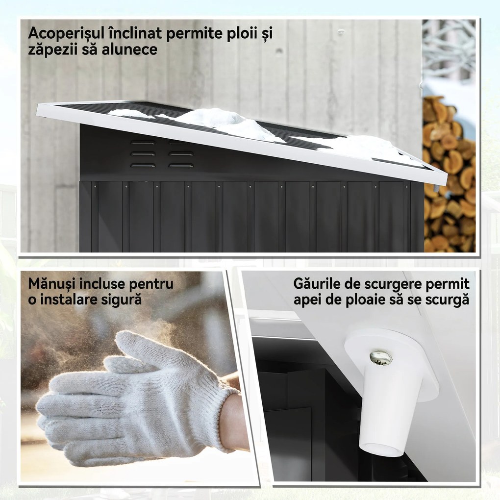 Outsunny Căsuță de Grădină 2,55m² din Oțel Zincat cu Kit de Fundație, Ușă Blocabilă, Acoperiș Înclinat, Gri | Aosom Romania