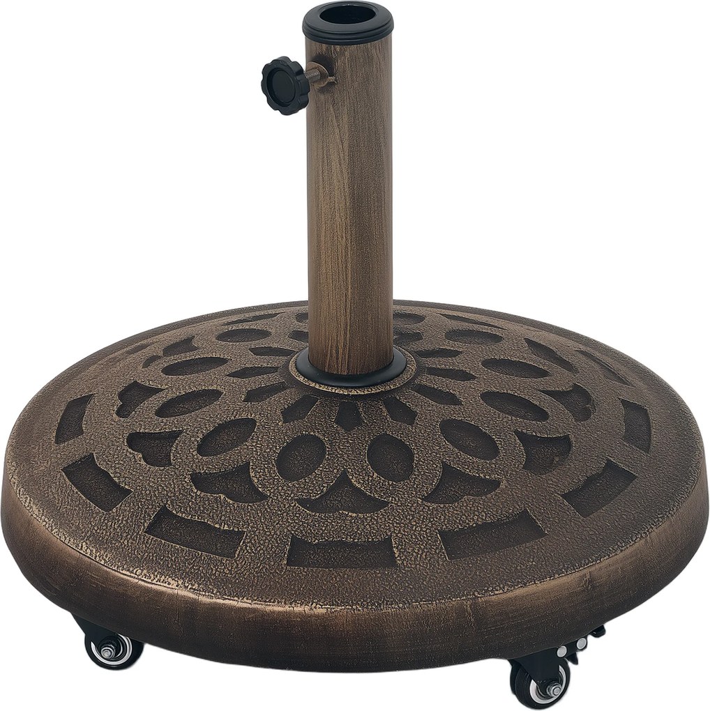 Outsunny Bază Rotundă pentru Umbrelă de Terasă cu Roți, Bază din Rășină de 21 kg, Suport Robust pentru Stâlpi de 3,3/3,8/4,8 cm pentru Exterior, Grădină, Marginea Piscinei, Bronz | Aosom Romania