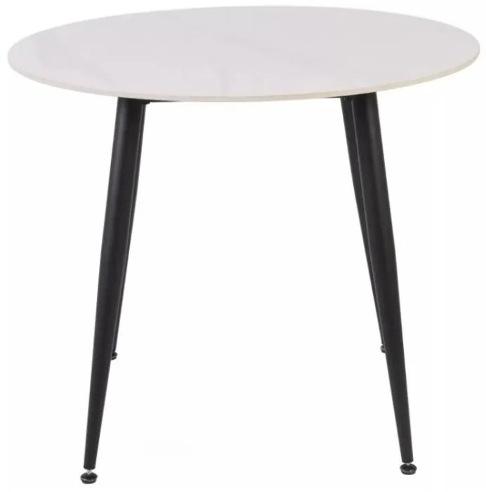 Masa rotunda de dining RION 90 cm cu blat ceramic, marmura alba