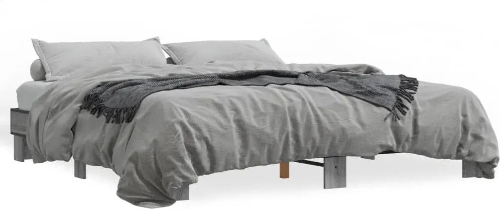 vidaXL Cadru de pat, gri sonoma, 200x200 cm, lemn prelucrat și metal