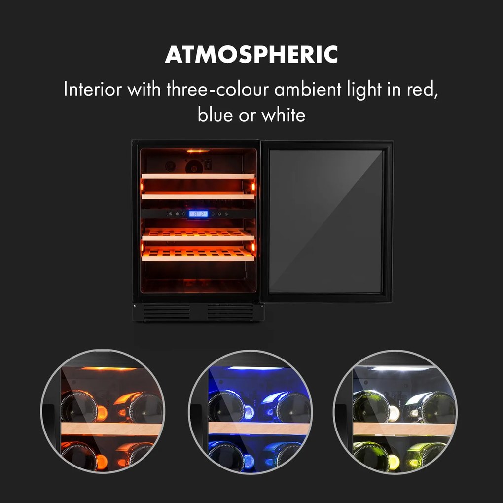 Klarstein Vinovilla Onyx 43, frigider pentru vin cu două zone, 129 l, 43 de sticle, 3 culori