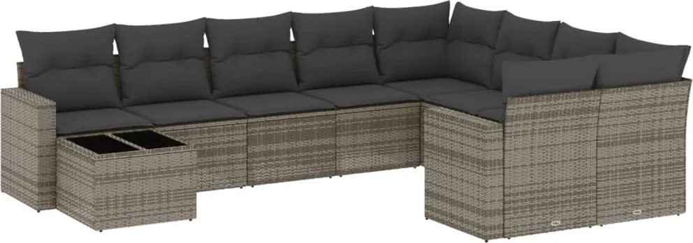 vidaXL Set mobilier de grădină cu perne, 10 piese, gri, poliratan