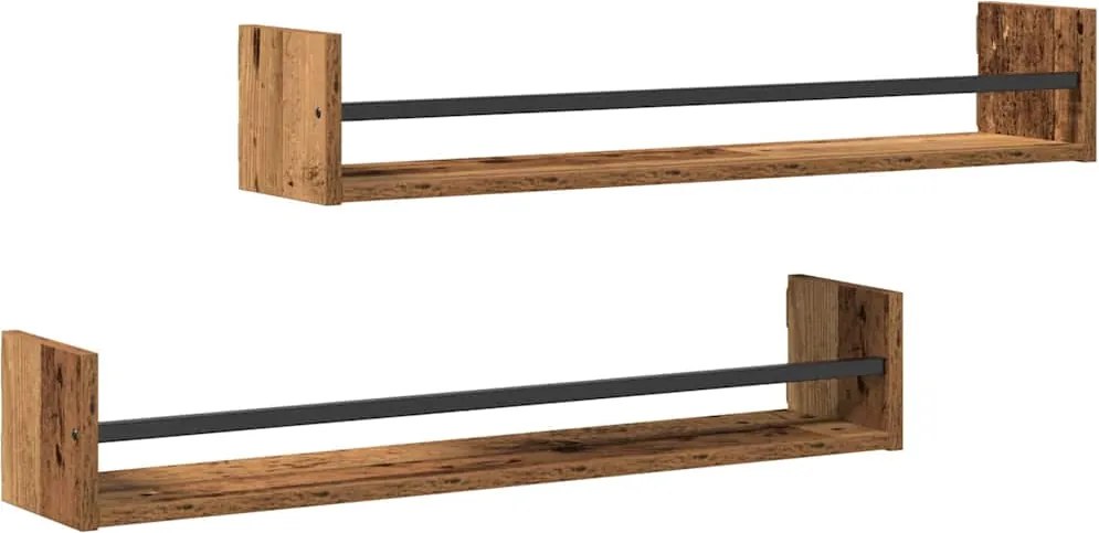 vidaXL Raft de perete Pe perete 2 pcs Lemn vechi 80 x 16 x 14 cm