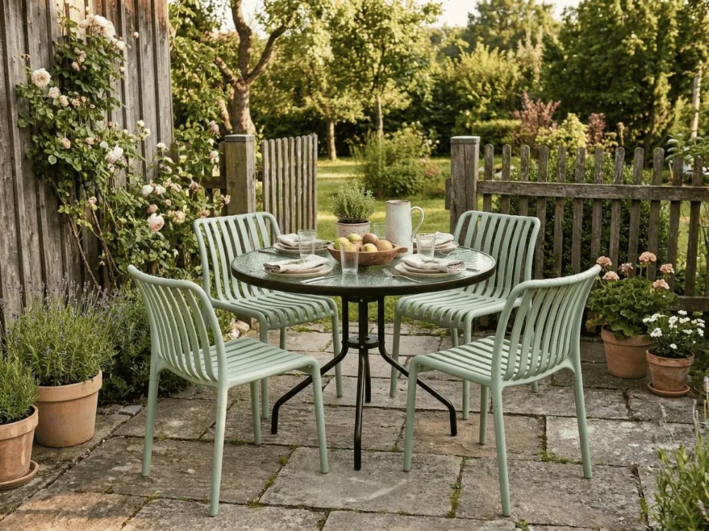 Set de gradina TREGO ISLAND - 4 scaune si masa rotunda ø 90 cm, verde