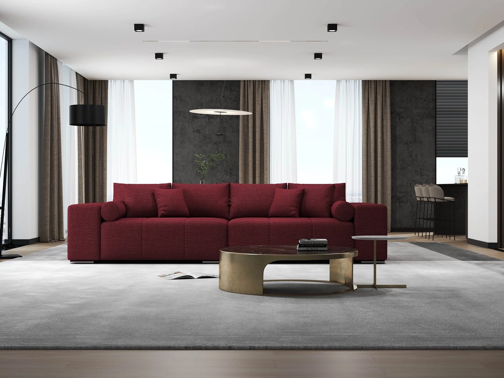 Canapea extensibilă dumonde cu ladă de depozitare si sezut confortabil din spuma high-density, Marbela Enjoy Rosu XXL 295x100 cm