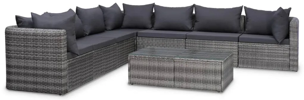 vidaXL Set mobilier de grădină cu perne, 8 piese, gri, poliratan