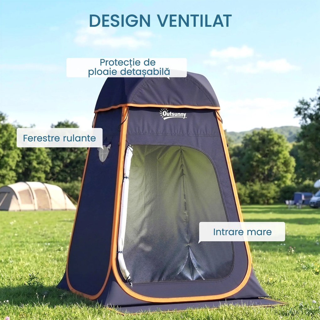 Outsunny Cort de Duș Pop-Up Impermeabil cu Acoperiș Detașabil, din Poliester 190T și Oțel, 152x152x200 cm, Albastru Închis | Aosom Romania