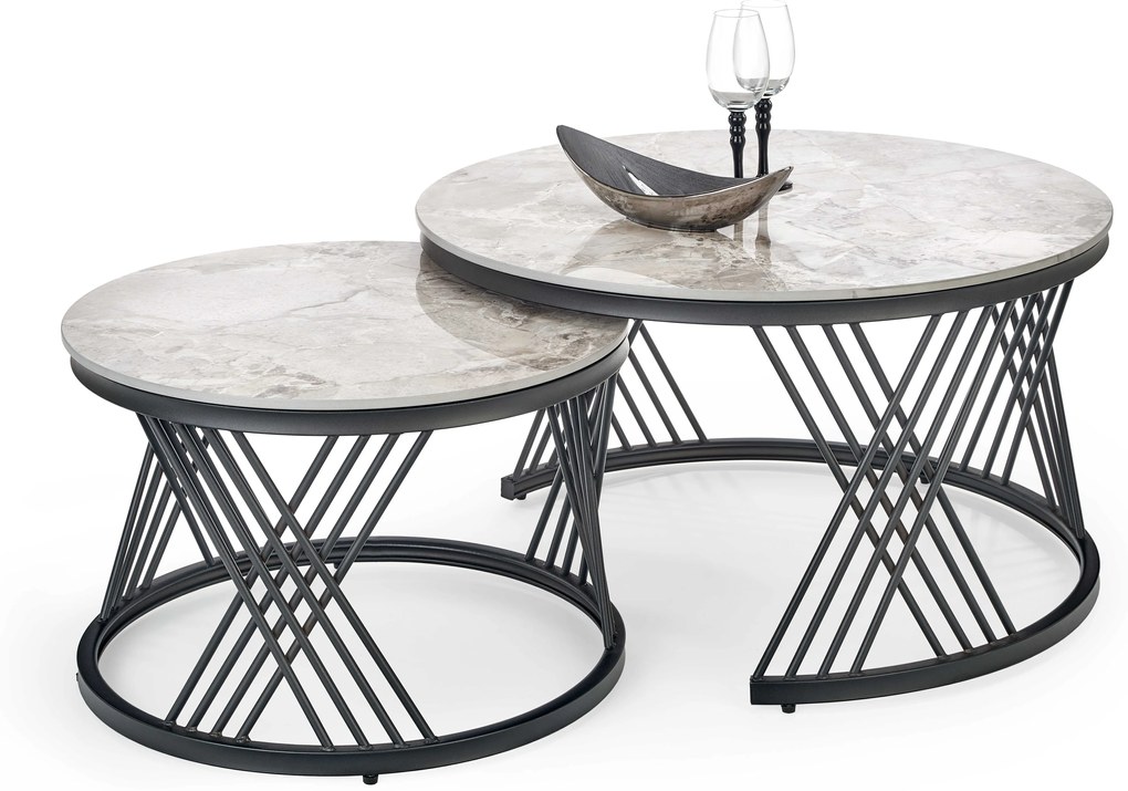 Set 2 buc. măsuțe de cafea Felecia (marmură gri + negru). 1039427