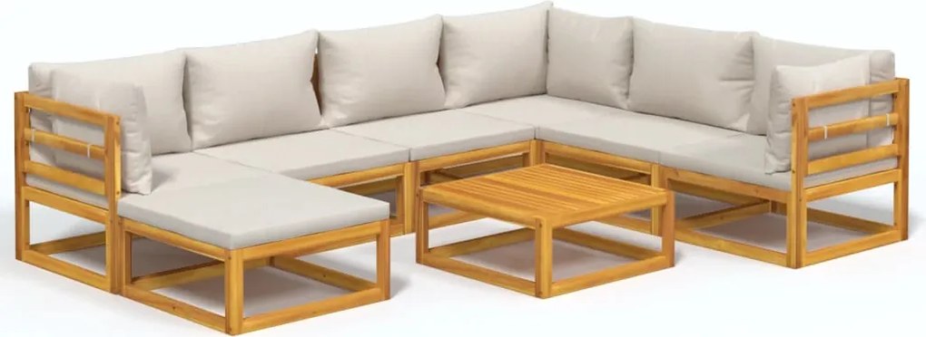 vidaXL Set mobilier grădină cu perne gri deschis, 8 piese, lemn masiv