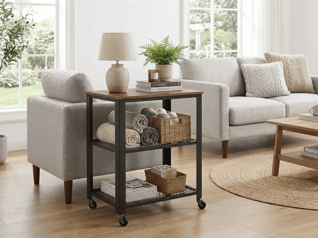 Masuta pe roti TAYLOR 60x40 cm, maro rustic