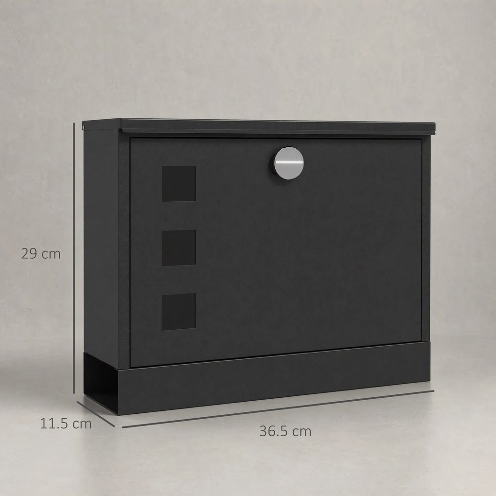 HOMCOM Cutie Poștală de Perete, Rezistentă la Intemperii, cu Ferestre de Vizualizare, 2 Chei, 36.5x11.5x29cm, Negru | Aosom Romania