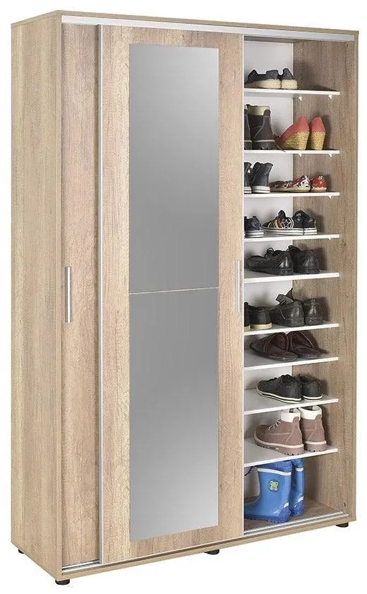Pantofar Adore Porto cu cuier, 2 usi cu oglinda, 12 rafturi, capacitate 35 perechi incaltaminte, 120 x 212 x 40 Cm