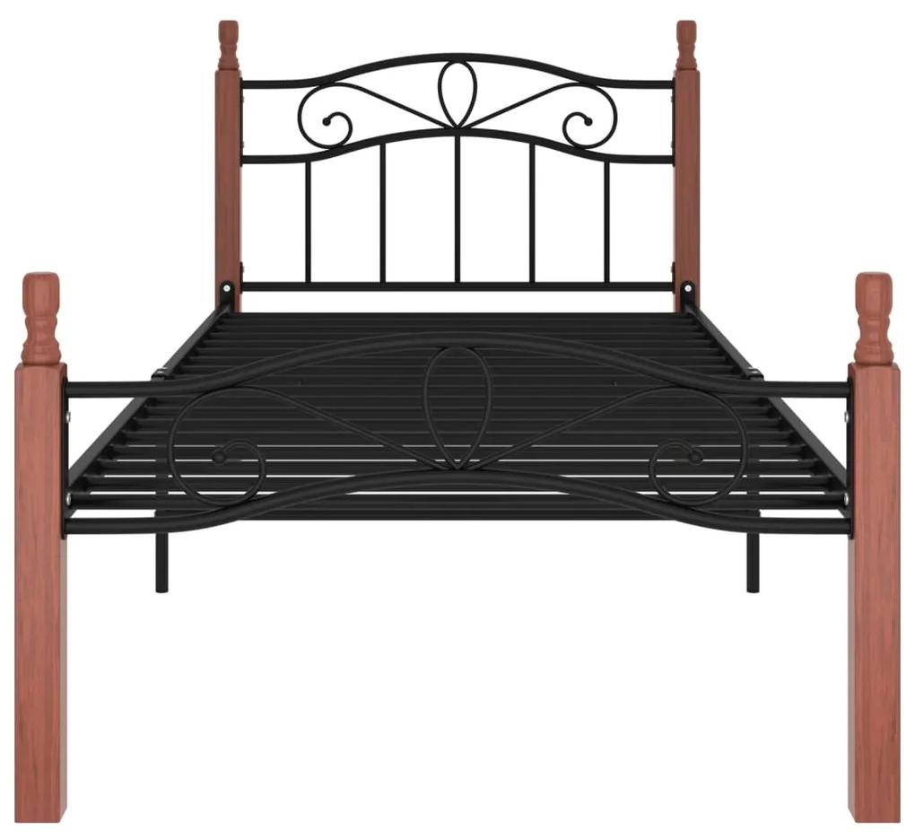 Cadru de pat, negru, 90x200 cm, metal si lemn masiv de stejar Maro inchis, 90 x 200 cm