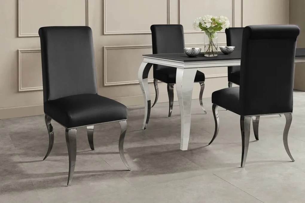Set 2 scaune Modern Barock, argintiu/ catifea neagra