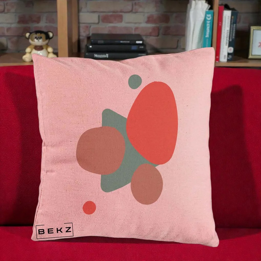 Perna Decorativa Abstract Forme Coral Turcoaz, 40x40 cm, Roz, Husa Detasabila, Perna Inclusa, BEKZ®