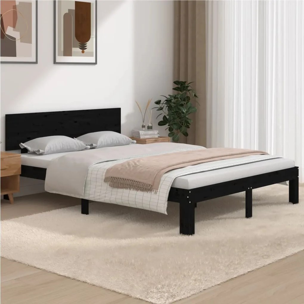 vidaXL Cadru de pat King Size, negru, 150x200 cm, lemn masiv