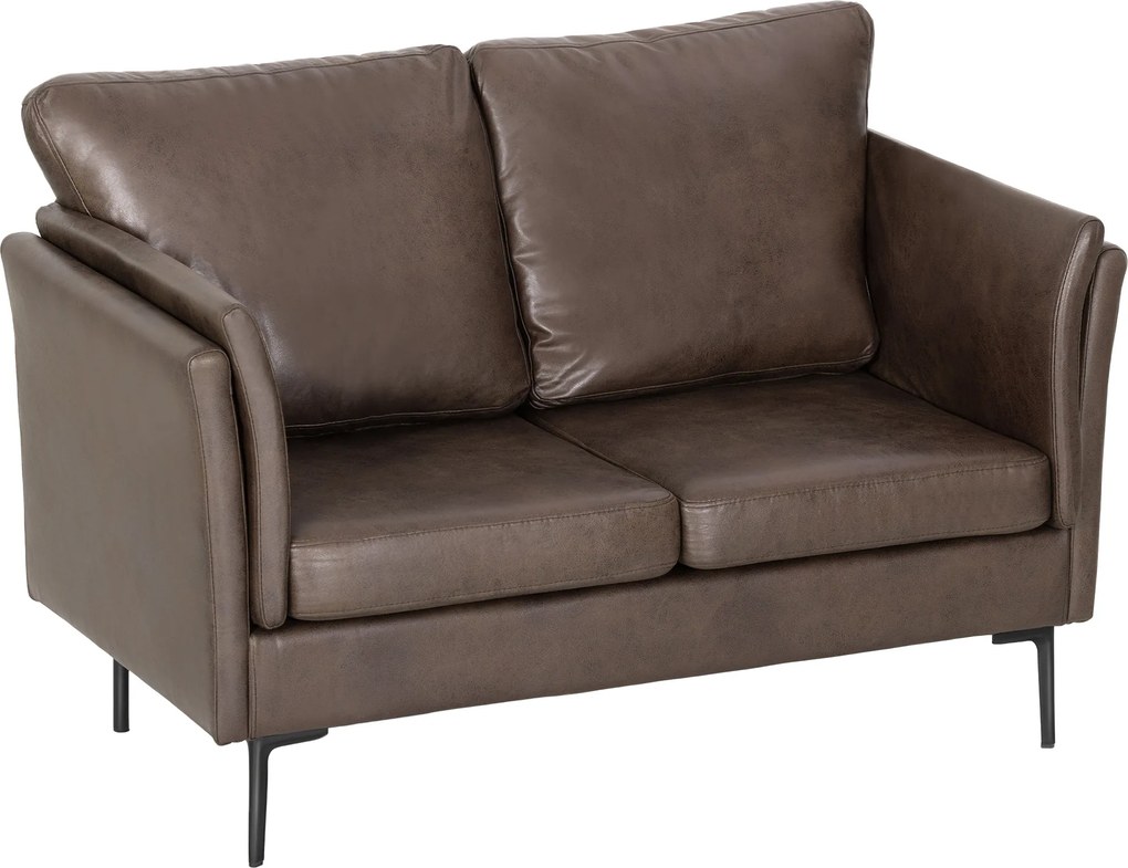 HOMCOM Canapea cu 2 Locuri Îmbunătățită în Țesătură cu Efect de Piele Respirabilă cu Brațe Înalte Curbe și Perne, Canapea Compactă Modernă pentru Sufragerie, Sală de Ședere și Studiu, 137x72x88 cm, Maro Închis | Aosom Romania