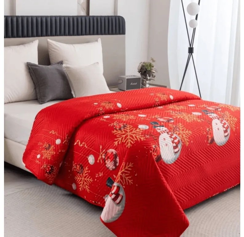 Cuvertura de pat WHITE SNOWMAN, rosu Dimensiune: 220 x 240 cm