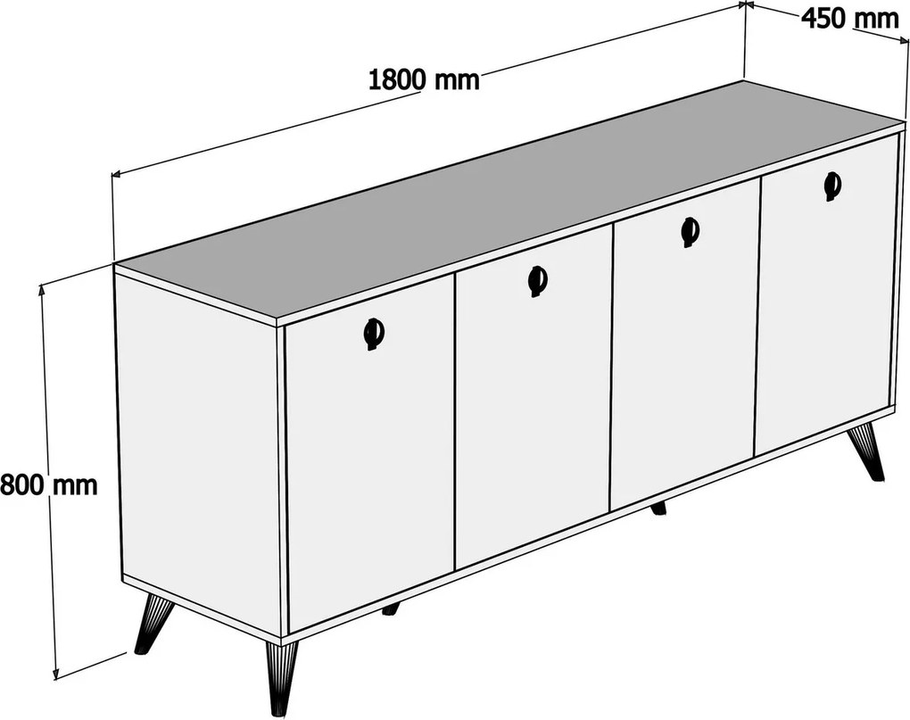 Bufet inferior Elite Walnut, Mezza, 180x45x80 cm, maro