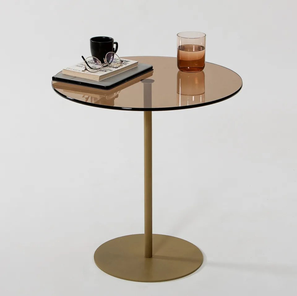 Masuta Auxiliara, Sticla Temperata / Metal, Chill-Out, Auriu / Bronz