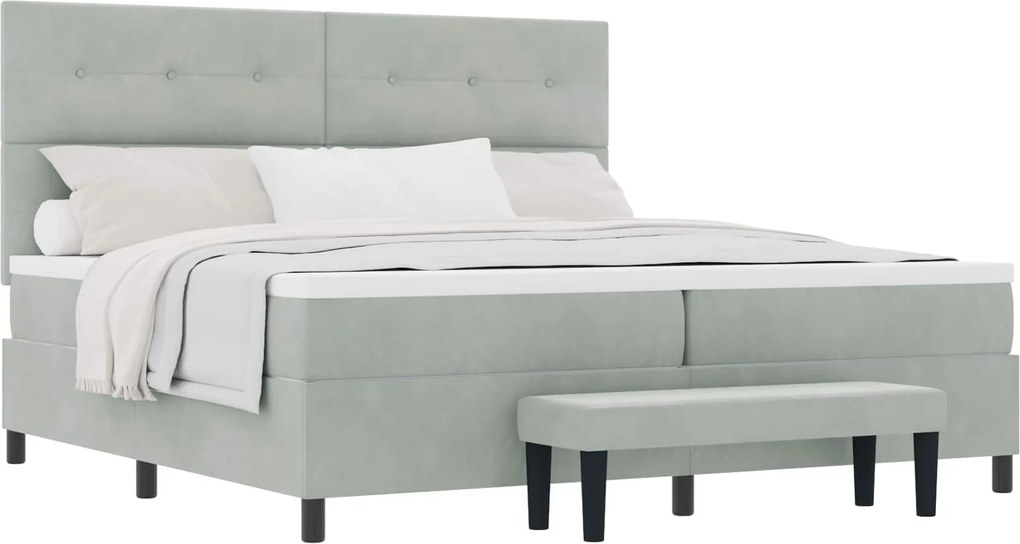 vidaXL Pat cu arcuri cu saltea Gri deschis 200 x 200 cm Catifea