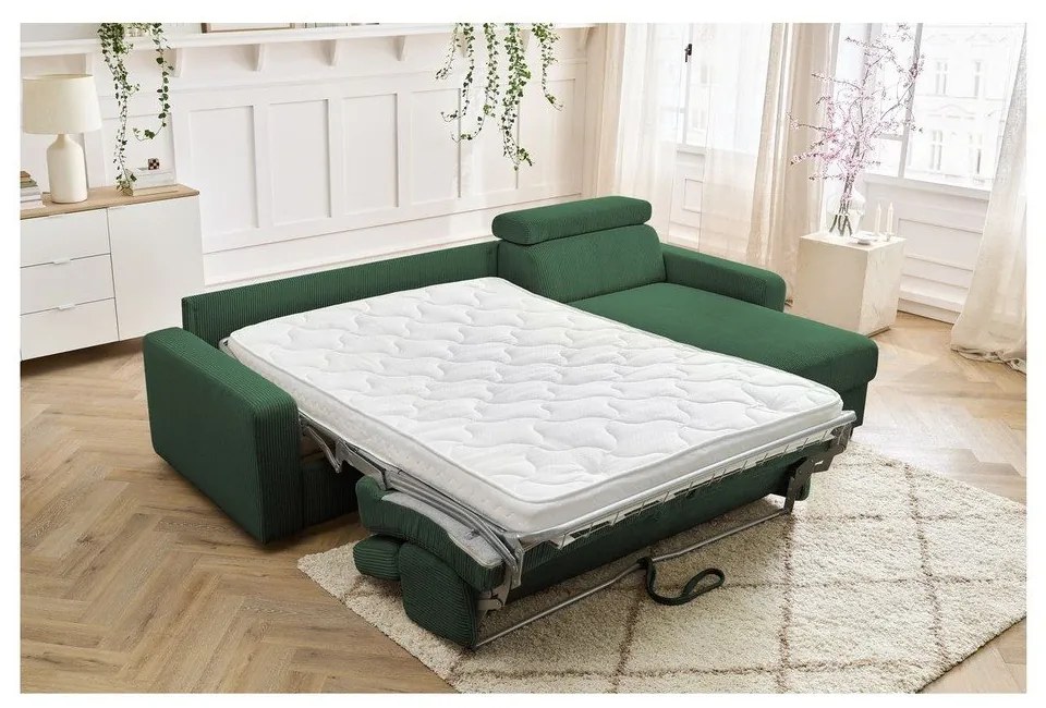 Colțar verde închis extensibil cu tapițerie din catifea reiată (cu colț variabil) Monaco – Bobochic Paris