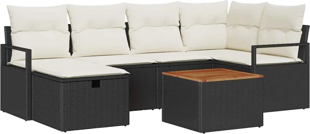 vidaXL Set de canapele pentru grădină cu pernă 7 pcs Negru Rattan poli