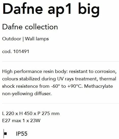 Aplica de perete exterior IP55 DAFNE AP1 BIG NERO
