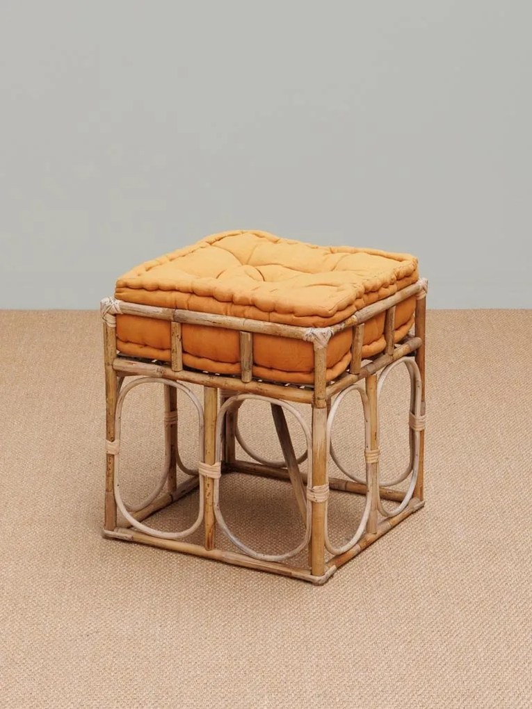 Taburet orange, din rattan si bumbac, India