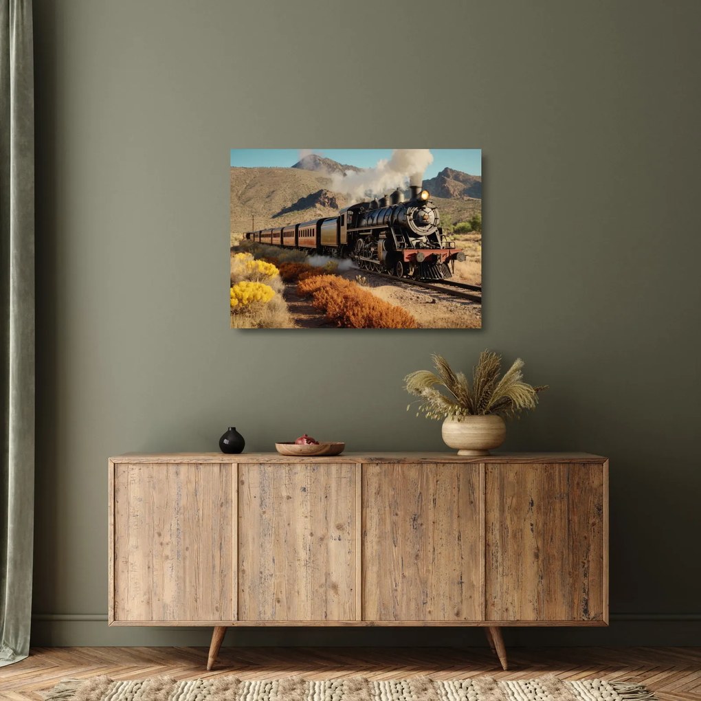 Tablou pe sticlă - Locomotivă cu aburi (70x50 cm)
