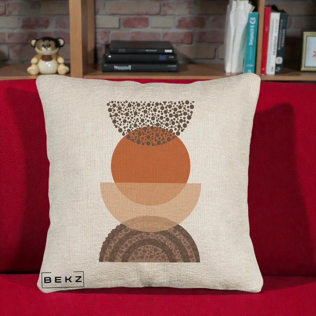 Perna Decorativa Boho Stiva Forme Punctate Terracotta, 40x40 cm, Bej Canapea, Husa Detasabila, Perna Inclusa, BEKZ®