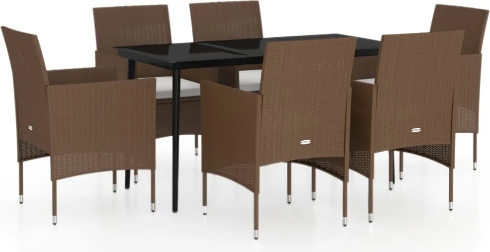 vidaXL Set de servit masa pentru grădină, 7 piese, maro și negru