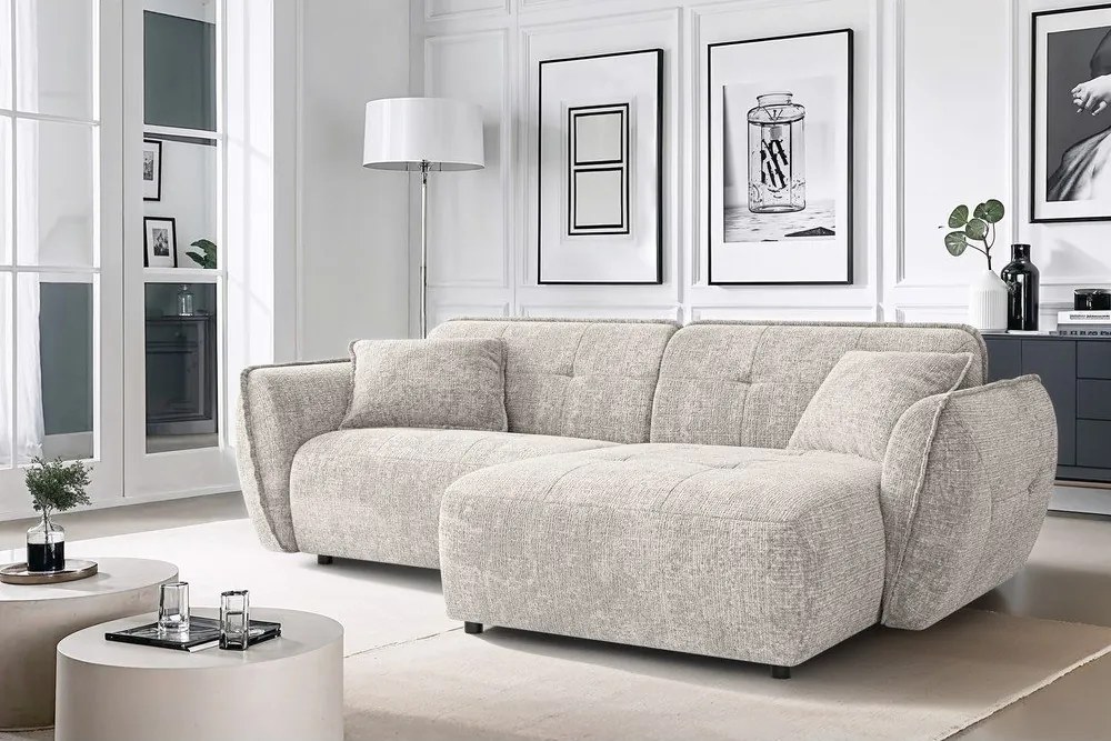 Colțar bej cu tapițerie din chenille (cu colț pe partea dreaptă/cu șezlong) Nelia – Ropez