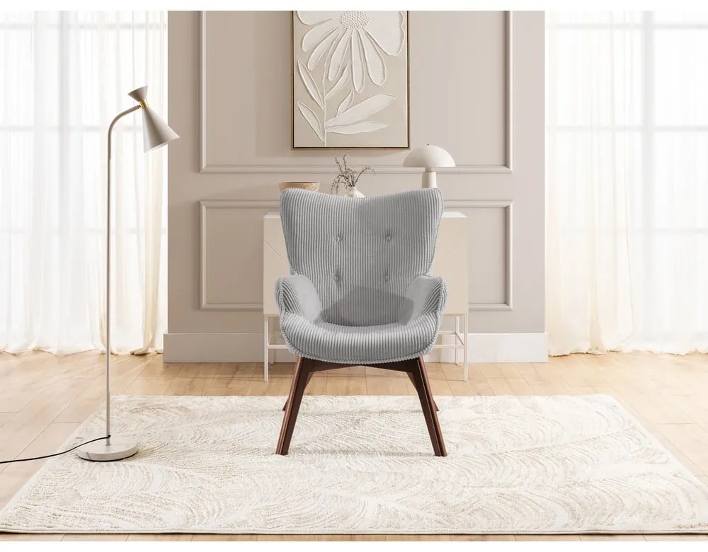 Fotoliu gri cu tapițerie din catifea reiată Niko – Ropez