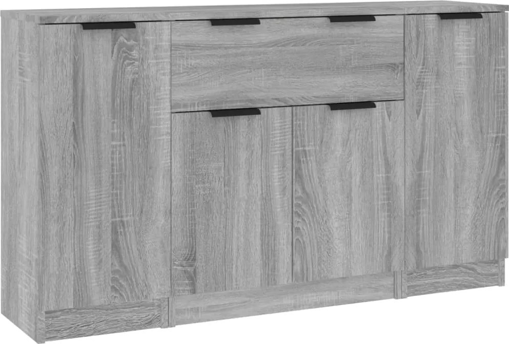 vidaXL Servantă, 3 buc., sonoma gri, lemn prelucrat