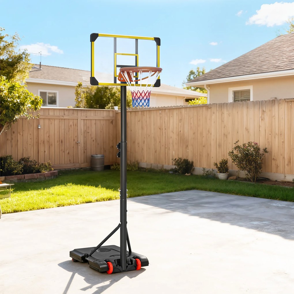 SPORTNOW Coș de Baschet pentru Copii 6-14 Ani, Coș de Baschet cu Înălțime Reglabilă, Roți și Bază Umplută, 71x46 cm, Galben | Aosom Romania