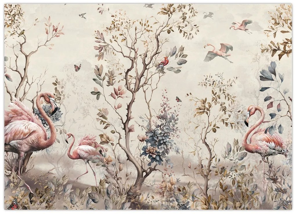 Tablou pe sticlă - Desen de flamingo (70x50 cm)