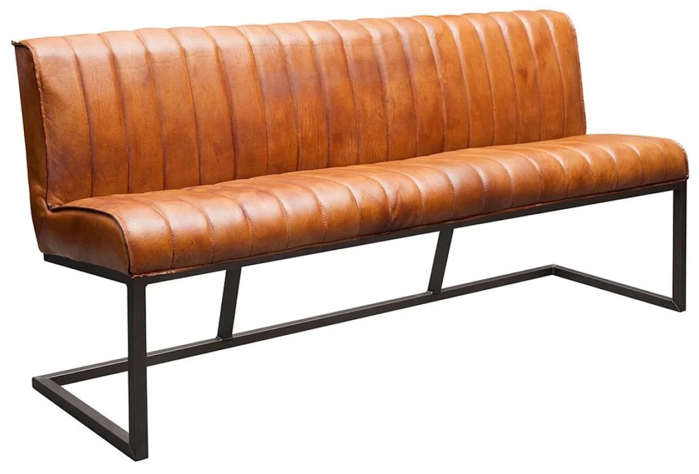 Bancheta de bucatarie din piele de bivol in stil industrial ✔ model IVY | Dimensiuni: 200x60x87x52 cm