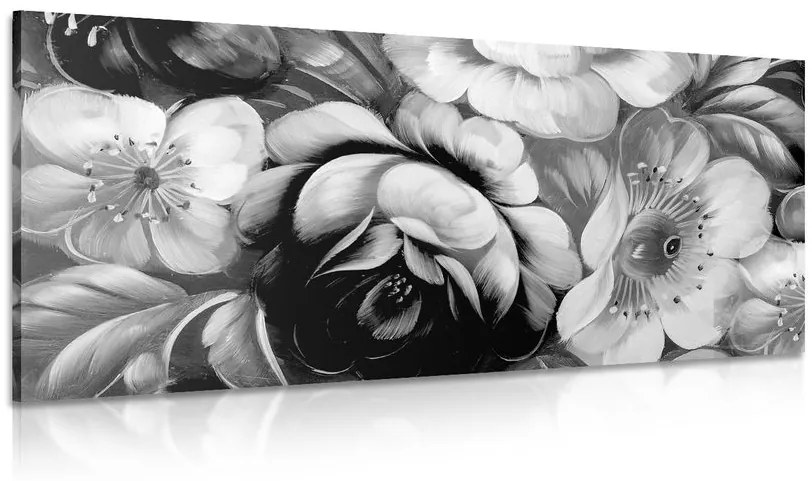 Tablou lumea florilor în design alb-negru