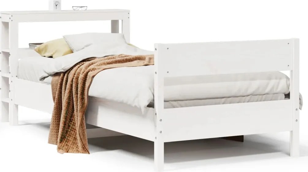 vidaXL Cadru de pat fără saltea, alb, 90x200 cm, lemn masiv pin