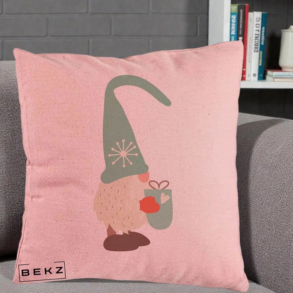 Perna Decorativa Gnom Nordic cu Cana Calda Menta, 40x40 cm, Roz, Husa Detasabila, Perna Inclusa, BEKZ®